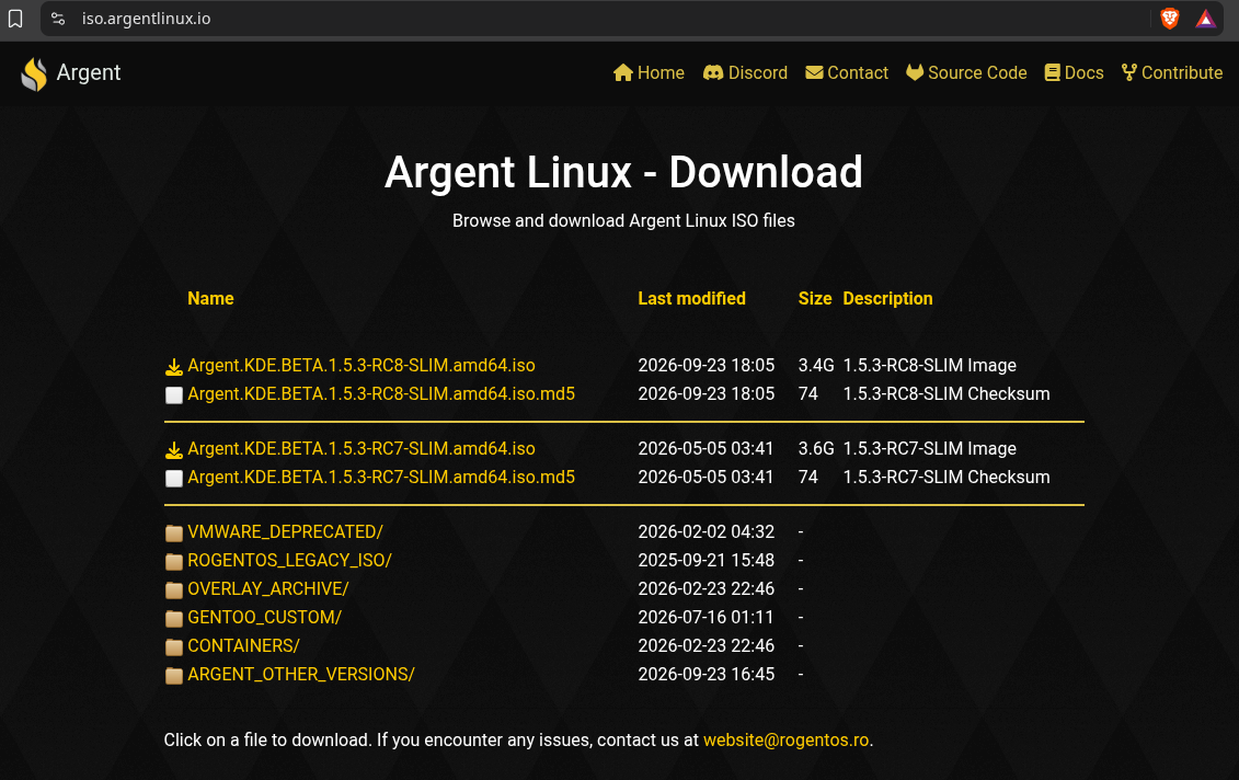 The Argent ISO download page